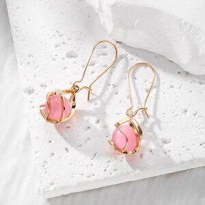 NEW 18K Gold Plated Swirl Pink Crystal Ball Drop Earrings